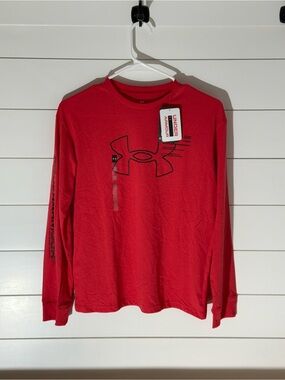 Under Armour Red Long Sleeve Logo Tee with Chest Emblem